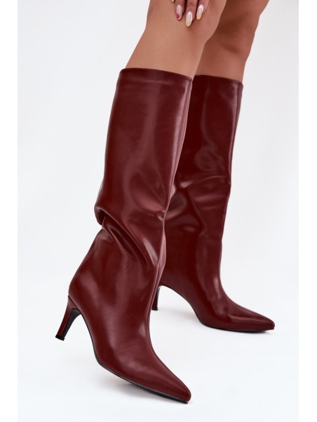 Women's Slip-On Insulated Boots on Heel Bordeaux Olive