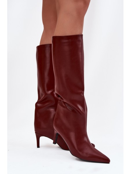 Women's Slip-On Insulated Boots on Heel Bordeaux Olive
