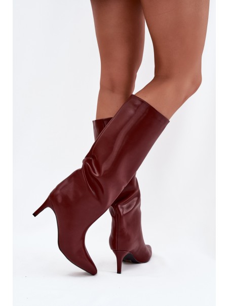 Women's Slip-On Insulated Boots on Heel Bordeaux Olive