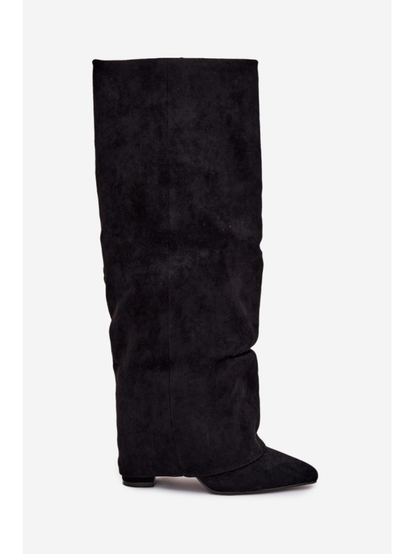 Insulated Women's Boots with Turned Shaft on Heel Eco Suede Black Elivira