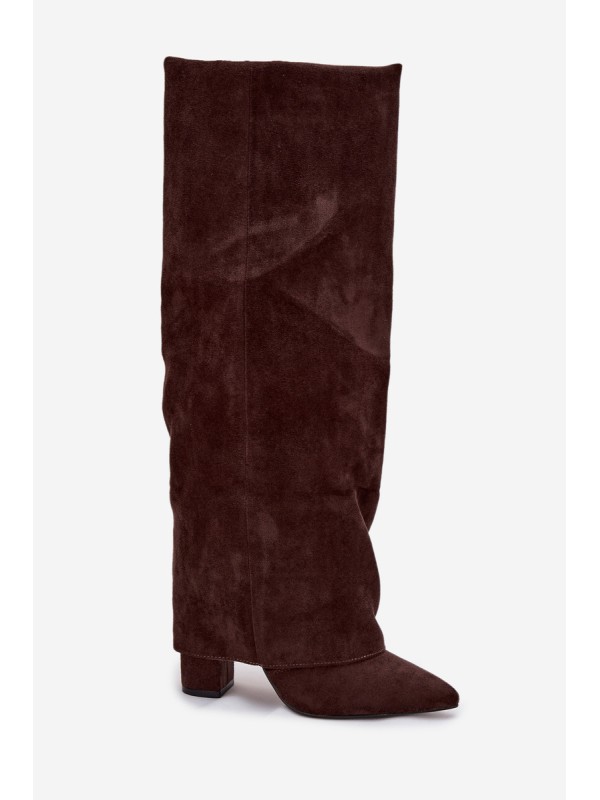 Insulated Women's Boots with Turned Cuff on Heel Eco Suede Chocolate Elivira