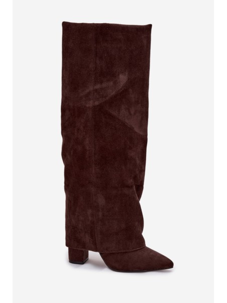 Insulated Women's Boots with Turned Cuff on Heel Eco Suede Chocolate Elivira
