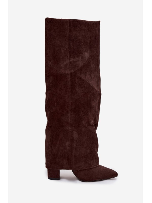 Insulated Women's Boots with Turned Cuff on Heel Eco Suede Chocolate Elivira