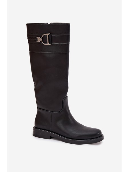Women's Flat Heeled Boots with Decorative Detail Black Arvessa