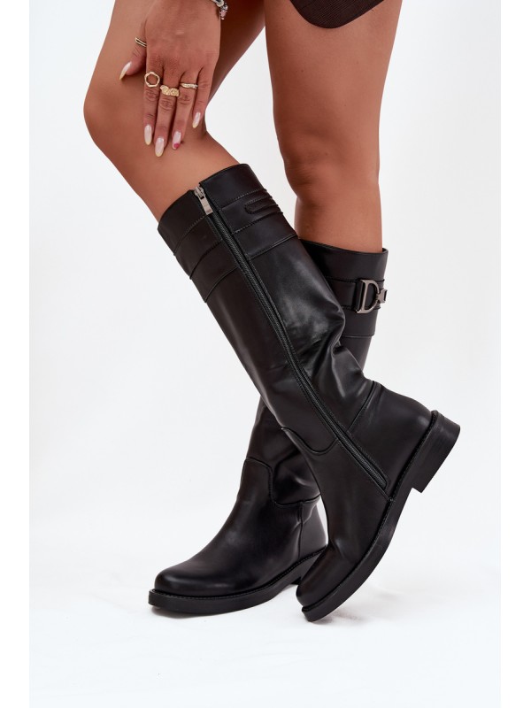 Women's Flat Heeled Boots with Decorative Detail Black Arvessa