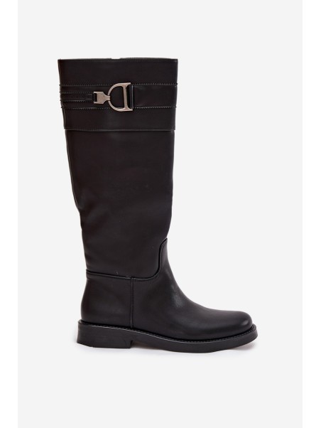 Women's Flat Heeled Boots with Decorative Detail Black Arvessa