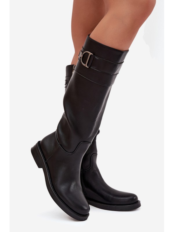 Women's Flat Heeled Boots with Decorative Detail Black Arvessa