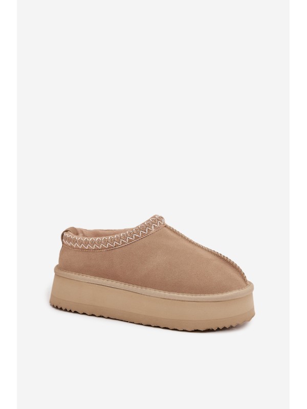 Low suede snow boots for women with embroidery on platform Vinceza 97960 beige