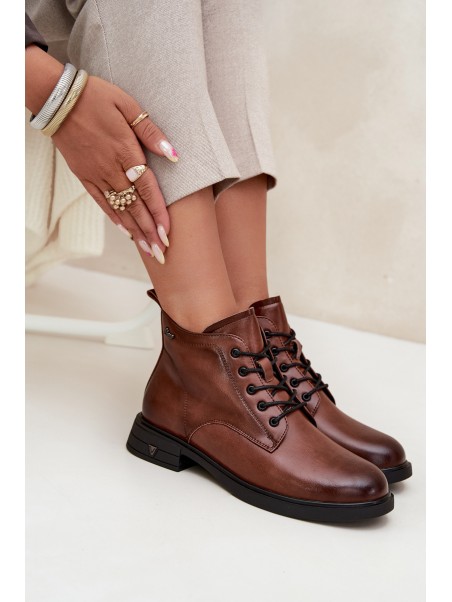 Insulated Leather Women's Ankle Boots Low Heel Vinceza 39953 Brown