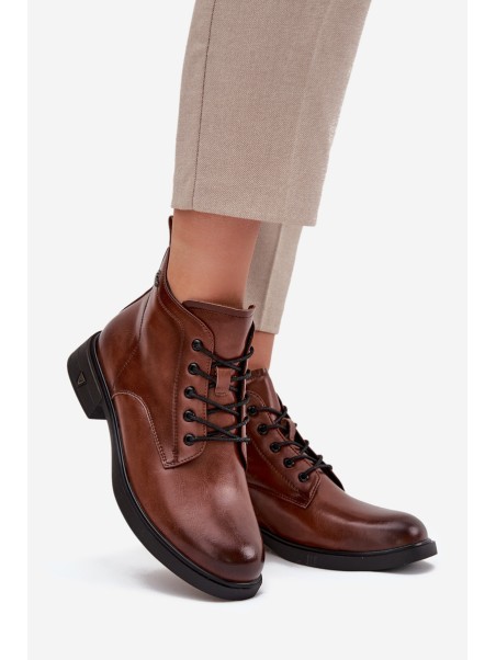 Insulated Leather Women's Ankle Boots Low Heel Vinceza 39953 Brown