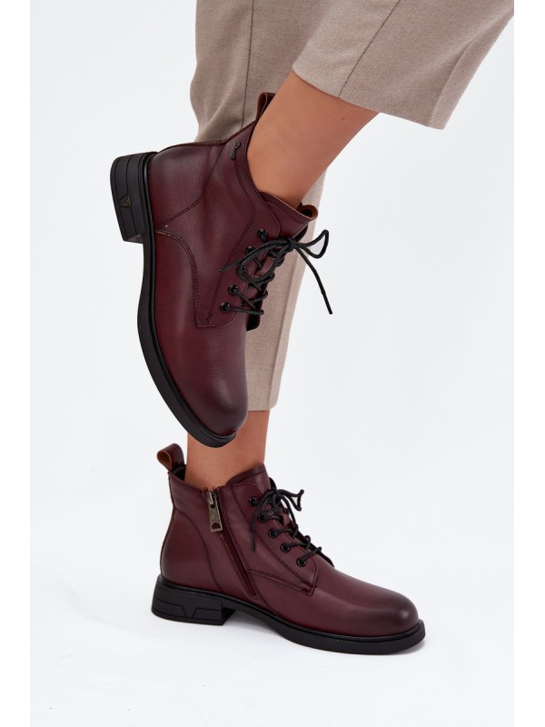 Insulated Leather Women's Boots Low Heel Vinceza 39953 Bordeaux