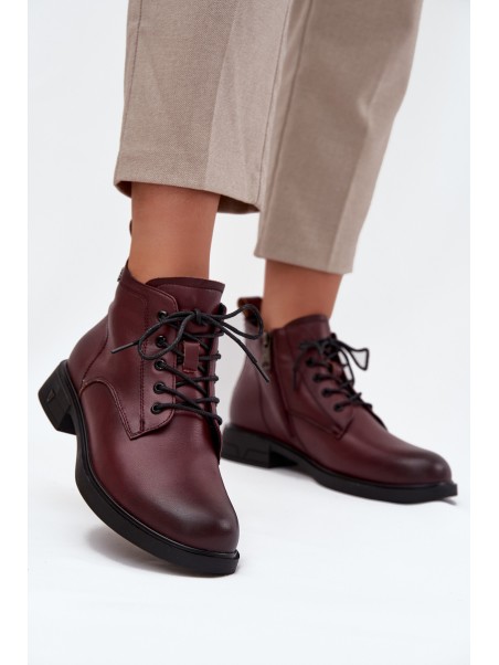 Insulated Leather Women's Boots Low Heel Vinceza 39953 Bordeaux