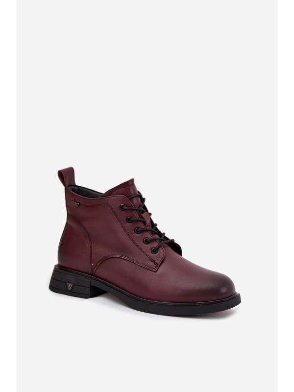Insulated Leather Women's Boots Low Heel Vinceza 39953 Bordeaux