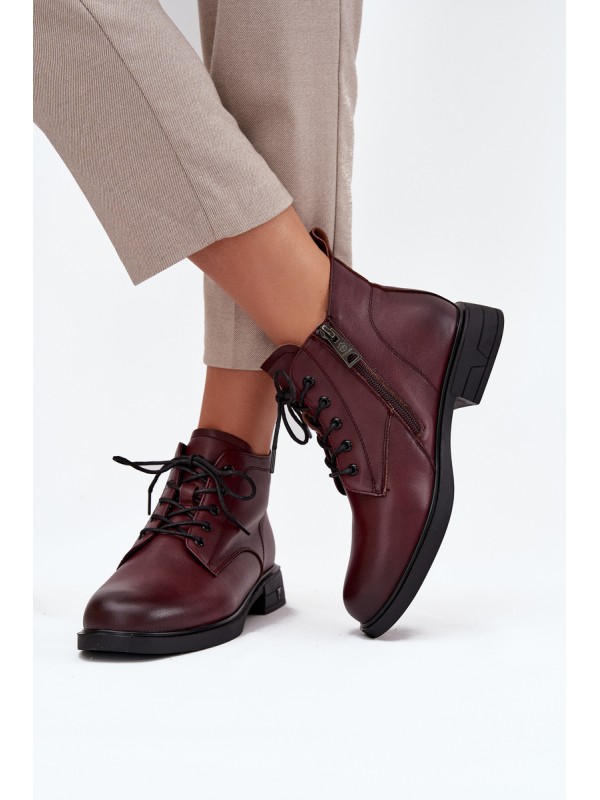Insulated Leather Women's Boots Low Heel Vinceza 39953 Bordeaux