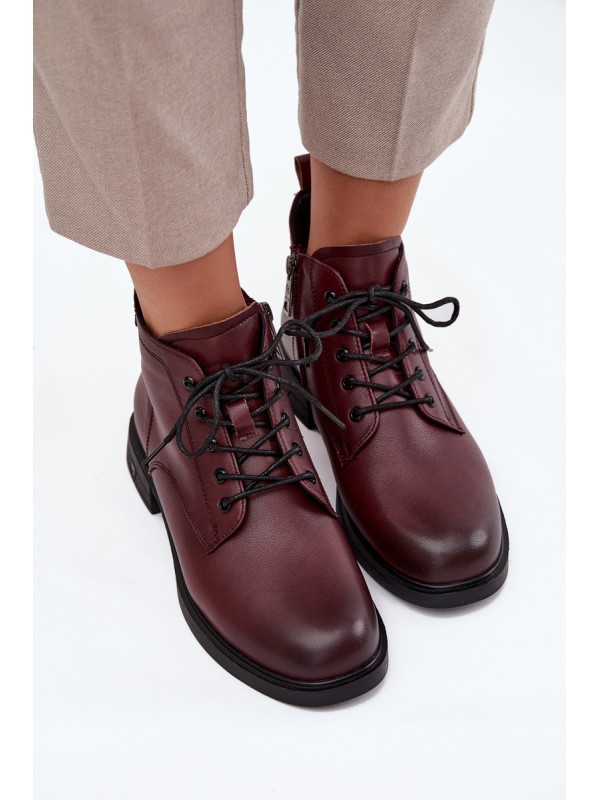 Insulated Leather Women's Boots Low Heel Vinceza 39953 Bordeaux
