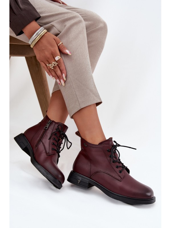 Insulated Leather Women's Boots Low Heel Vinceza 39953 Bordeaux