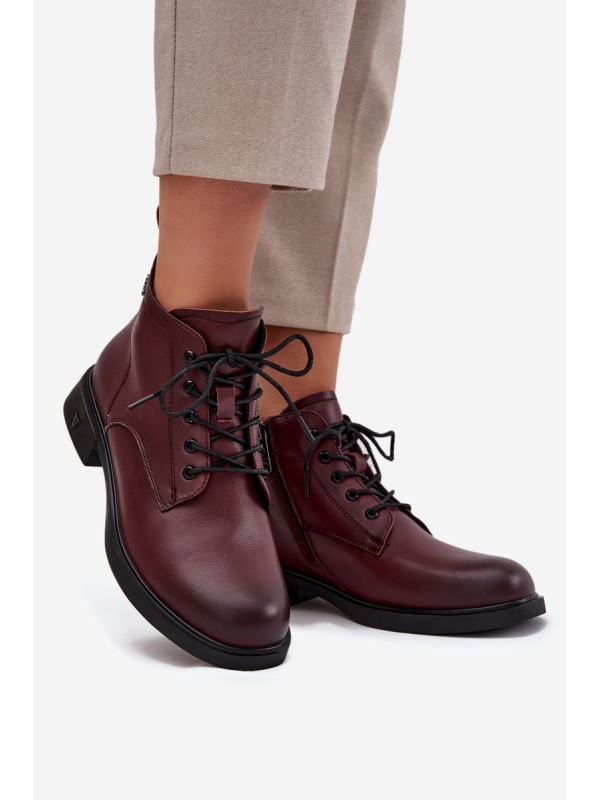 Insulated Leather Women's Boots Low Heel Vinceza 39953 Bordeaux