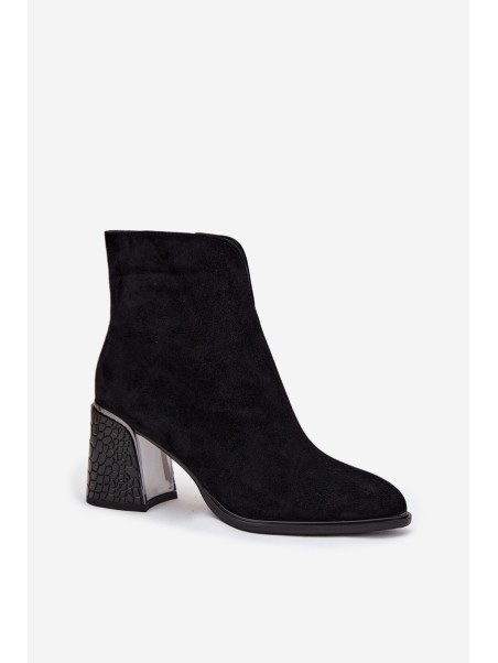 Suede Women's Block Heel Boots with Embossing Lined Vinceza 66801 Black
