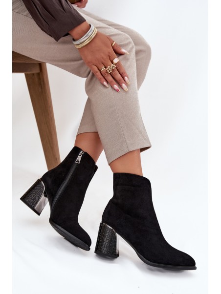Suede Women's Block Heel Boots with Embossing Lined Vinceza 66801 Black