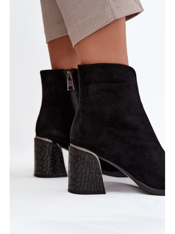 Suede Women's Block Heel Boots with Embossing Lined Vinceza 66801 Black