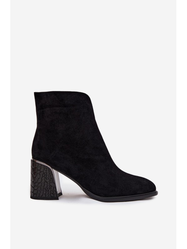 Suede Women's Block Heel Boots with Embossing Lined Vinceza 66801 Black