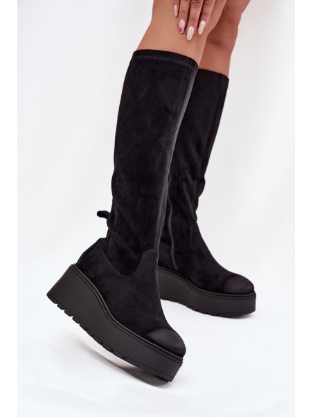Womens Knee High Platform And Wedge Boots Black Vinceza 58342