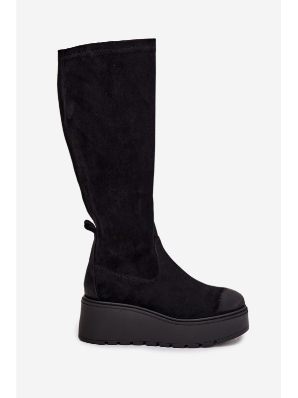Womens Knee High Platform And Wedge Boots Black Vinceza 58342