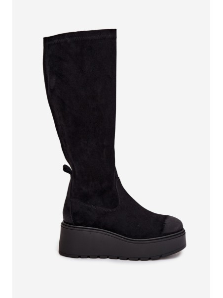 Womens Knee High Platform And Wedge Boots Black Vinceza 58342