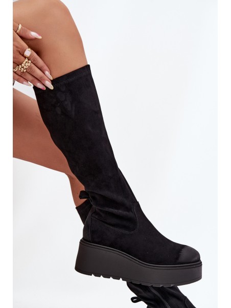 Womens Knee High Platform And Wedge Boots Black Vinceza 58342