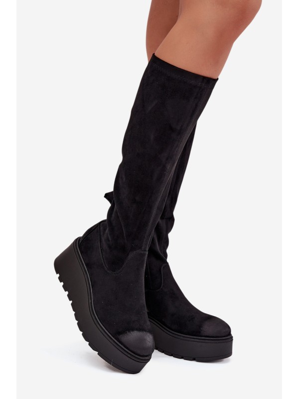 Womens Knee High Platform And Wedge Boots Black Vinceza 58342