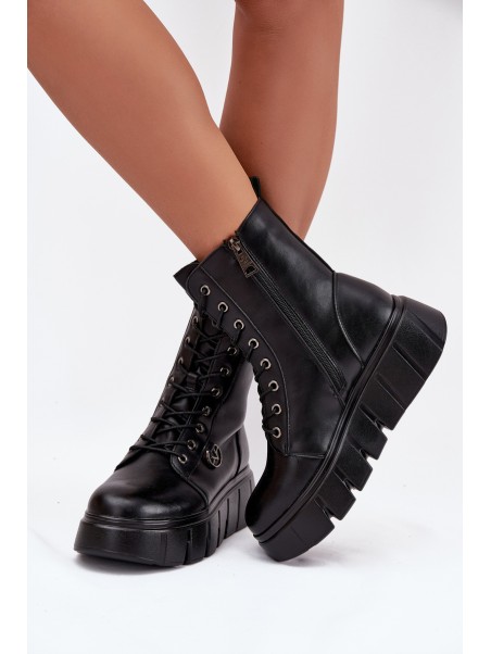 Suede Boots Workery on Massive Platform Wedge Heel Black Lavica