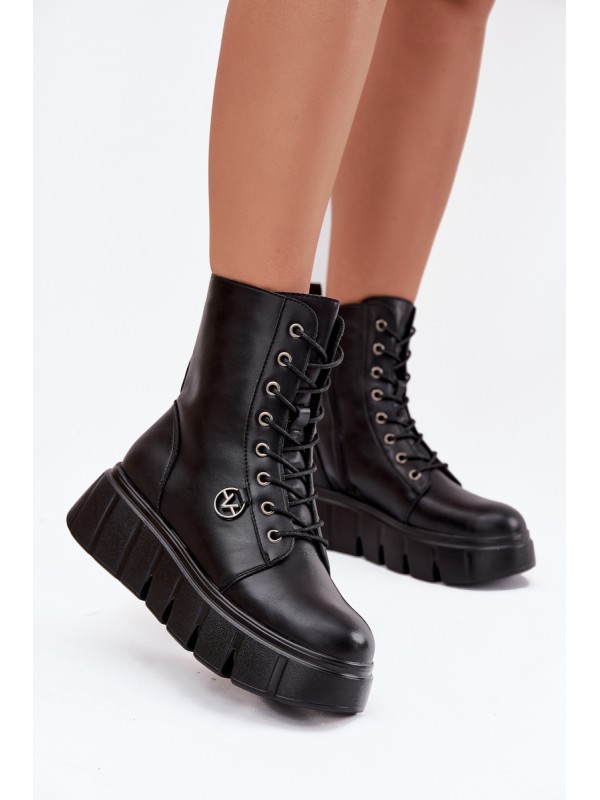 Suede Boots Workery on Massive Platform Wedge Heel Black Lavica