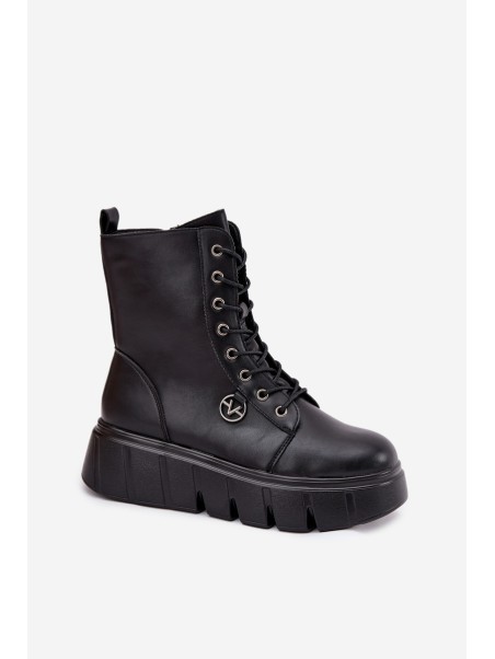 Suede Boots Workery on Massive Platform Wedge Heel Black Lavica