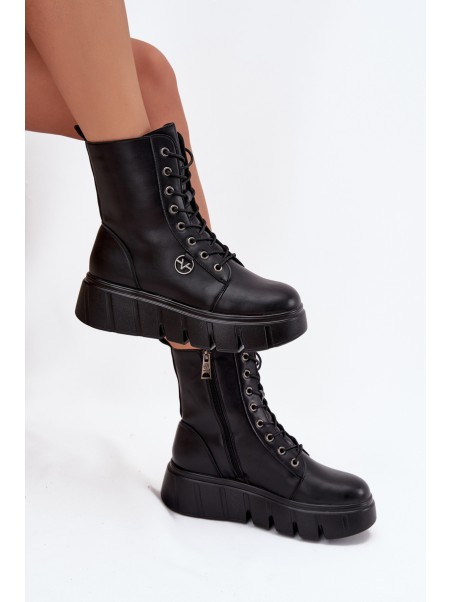 Suede Boots Workery on Massive Platform Wedge Heel Black Lavica