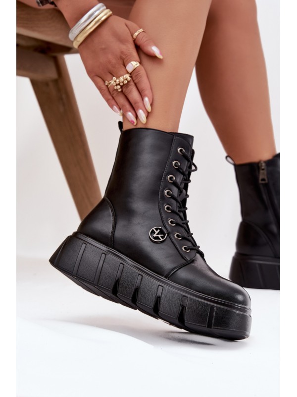 Suede Boots Workery on Massive Platform Wedge Heel Black Lavica