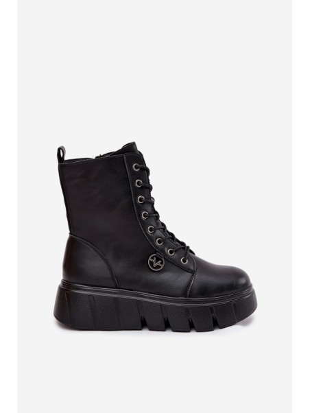Suede Boots Workery on Massive Platform Wedge Heel Black Lavica