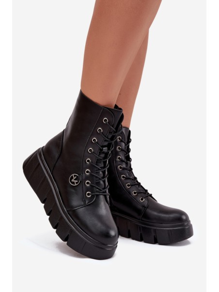 Suede Boots Workery on Massive Platform Wedge Heel Black Lavica