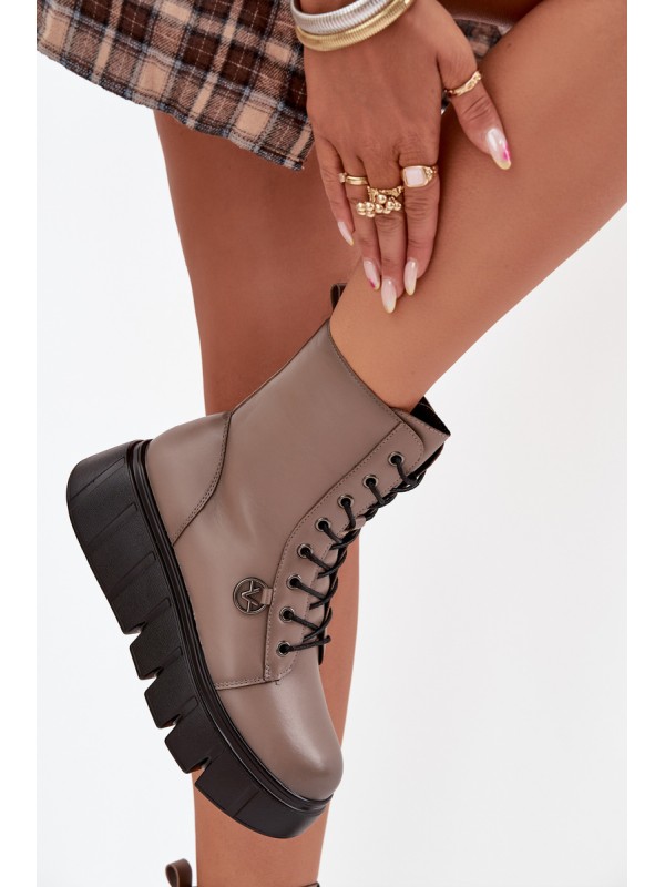 Women's Workery Boots on Platform with Lining Vinceza 58588 Dark Beige