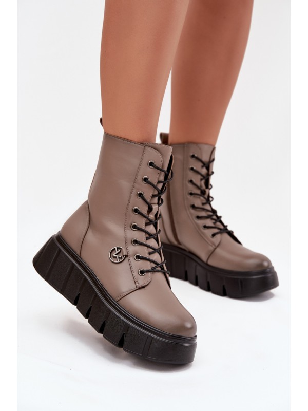 Women's Workery Boots on Platform with Lining Vinceza 58588 Dark Beige 2