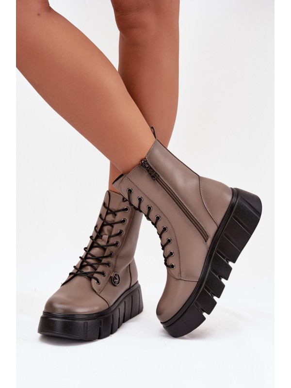 Women's Workery Boots on Platform with Lining Vinceza 58588 Dark Beige