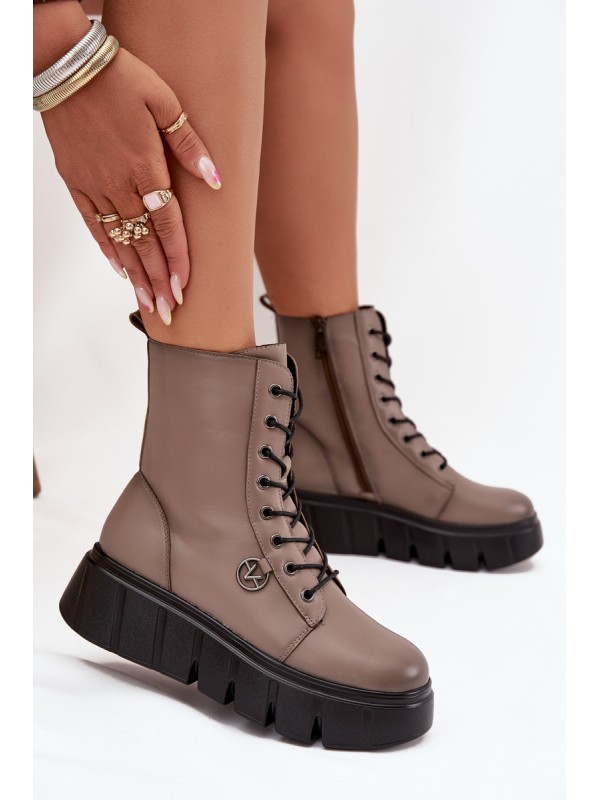 Women's Workery Boots on Platform with Lining Vinceza 58588 Dark Beige