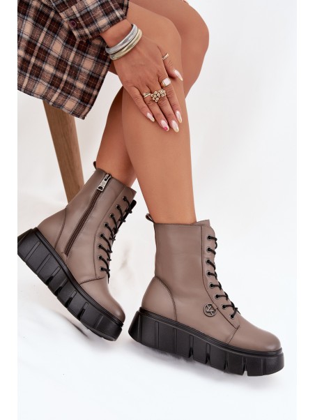 Women's Workery Boots on Platform with Lining Vinceza 58588 Dark Beige