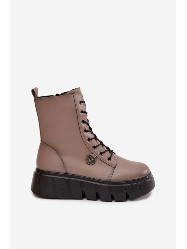 Women's Workery Boots on Platform with Lining Vinceza 58588 Dark Beige