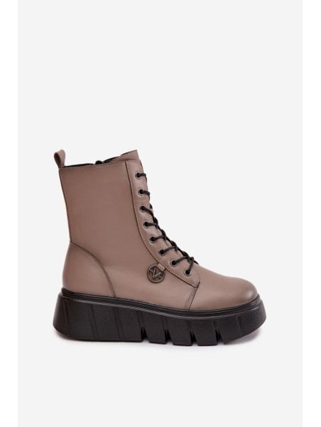 Women's Workery Boots on Platform with Lining Vinceza 58588 Dark Beige