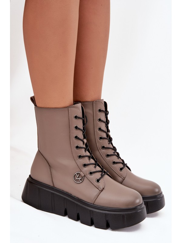 Women's Workery Boots on Platform with Lining Vinceza 58588 Dark Beige