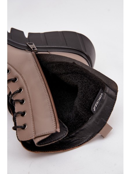 Women's Workery Boots on Platform with Lining Vinceza 58588 Dark Beige