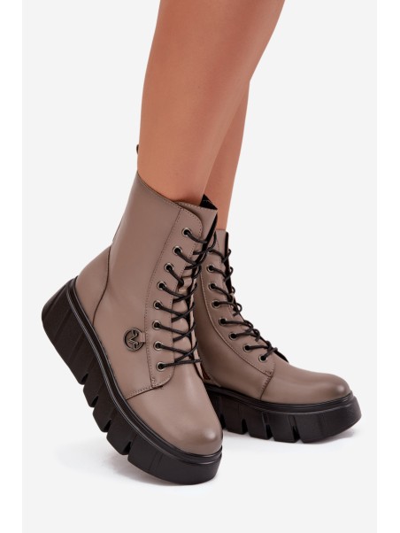 Women's Workery Boots on Platform with Lining Vinceza 58588 Dark Beige