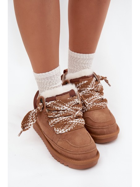 Suede Women's Snow Boots With Fur and Thick Lacing Vinceza 97963 Camel