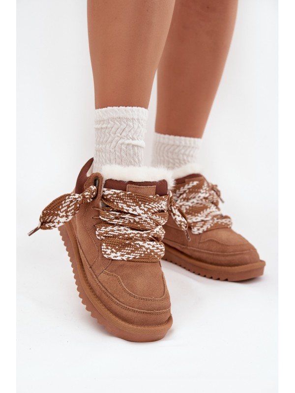 Suede Women's Snow Boots With Fur and Thick Lacing Vinceza 97963 Camel