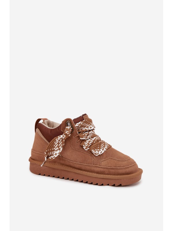 Suede Women's Snow Boots With Fur and Thick Lacing Vinceza 97963 Camel